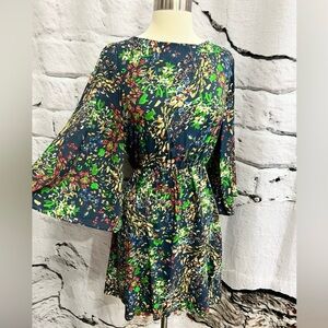 Alice + Olivia Blue and Green Sundress with Bell Sleeves